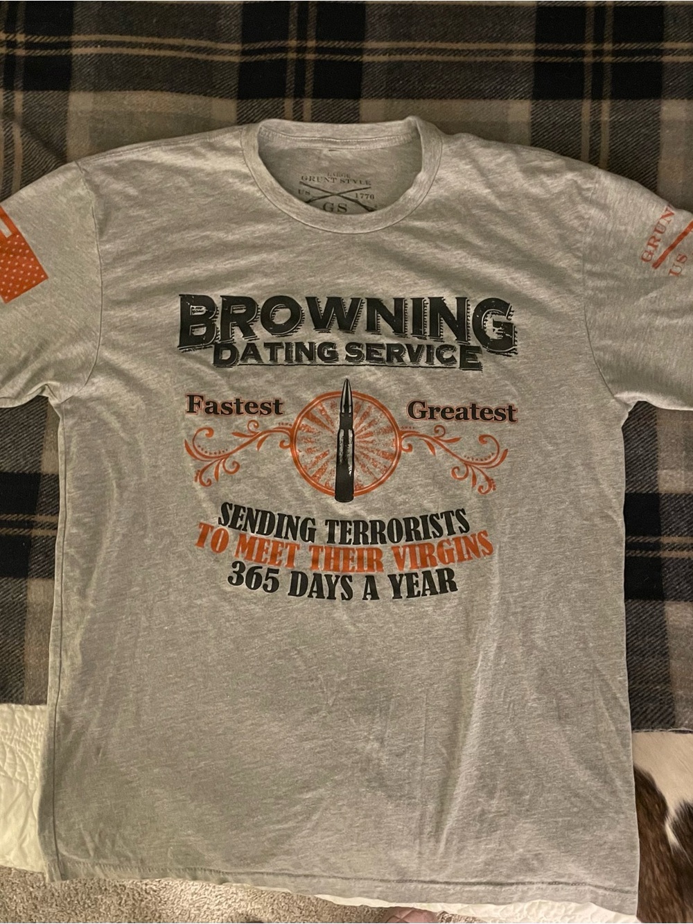 Grunt Style Browning Dating Service Graphic Tee - Light Gray. Large